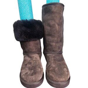 UGG Australia Classic Tall Boots 9 Brown Leather & Sheepskin Lining 5815 Casual
